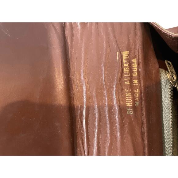 Women's Cuban Alligator Burnt Brown Snap Light Academia Preppy Minimal Crossbody - Picture 7 of 13